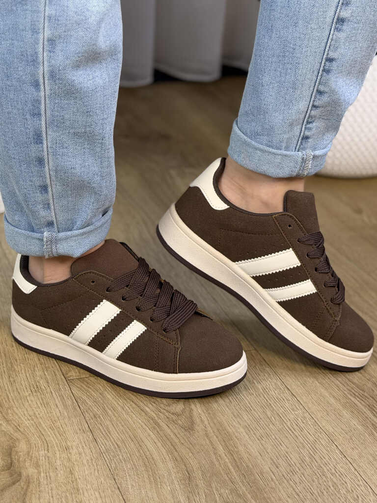 Brązowe buty damskie sportowe zamszowe 24037 - Na wiosnę