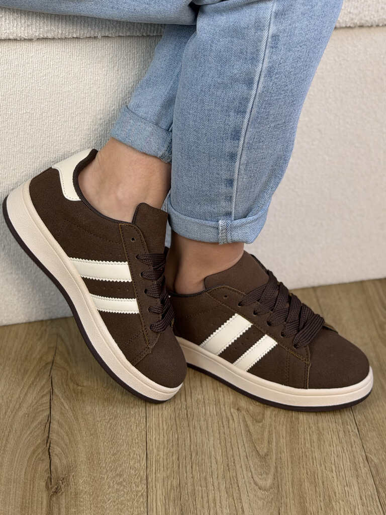Brązowe buty damskie sportowe zamszowe 24037 - Do sukienki