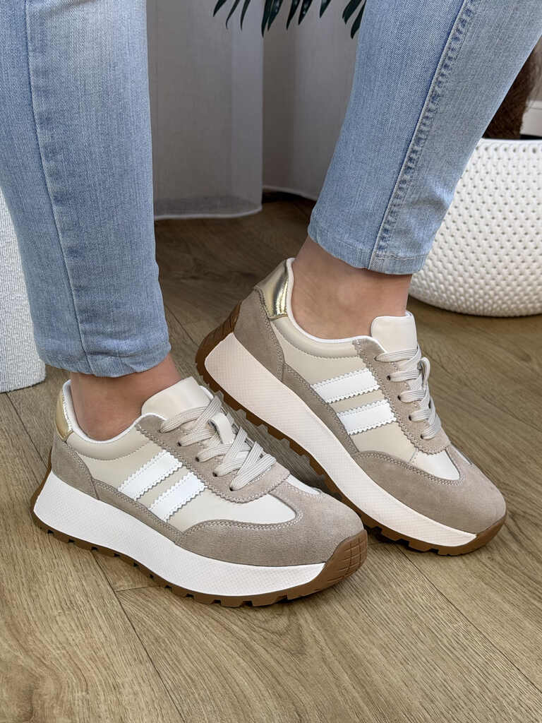 Beżowe sneakersy skórzane damskie Dantex DN012 - Na wiosnę