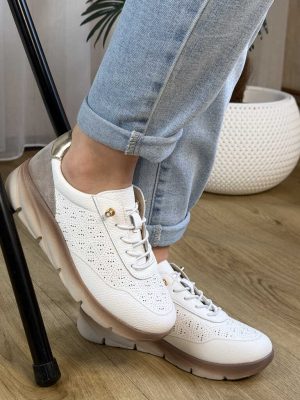 Białe skórzane sneakersy damskie z dziurkami Sergio Leone SP-002 - Styl casualowy