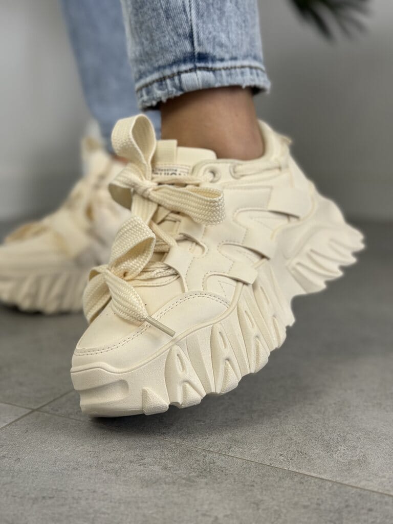 Beżowe sneakersy damskie na grubej podeszwie LA275 Beige Seaestar - Styl miejski