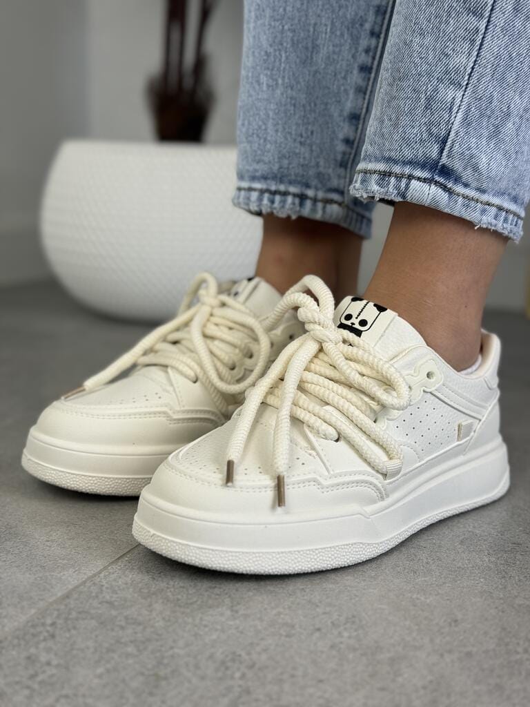 Masywne sneakersy damskie na grubym spodzie – Seaestar BL510P Beige - Do spodni