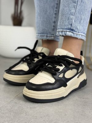 Buty sportowe na grubej podeszwie czarne – Wygodne sneakersy damskie 7566 Black