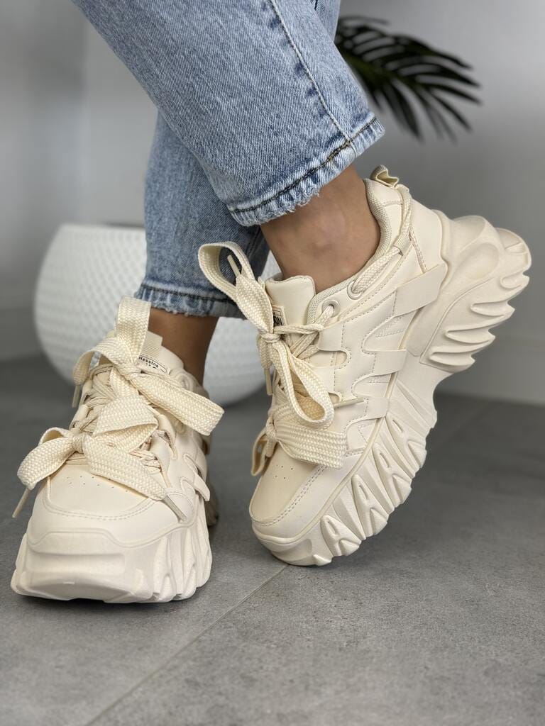 Beżowe sneakersy damskie na grubej podeszwie LA275 Beige Seaestar - Do spodni