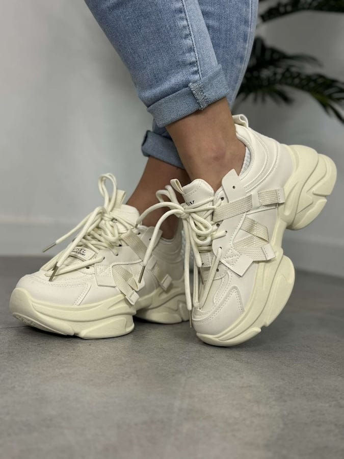 Sportowe sneakersy damskie LA269 beżowe - Na wiosnę