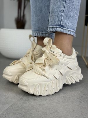 Beżowe sneakersy damskie na grubej podeszwie LA275 Beige Seaestar