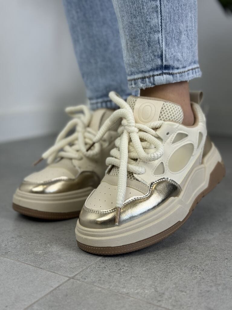 Buty sportowe na grubej podeszwie beżowe – Wygodne sneakersy damskie 7566 Beige - Na lato