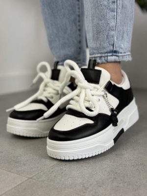 Sneakersy na grubej podeszwie czarny/biały – Damskie buty sportowe ABO-1571 Black - Styl miejski
