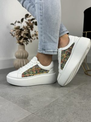 Białe Sneakersy Damskie Skórzane – Modne Buty Na Grubym Spodzie - Styl miejski