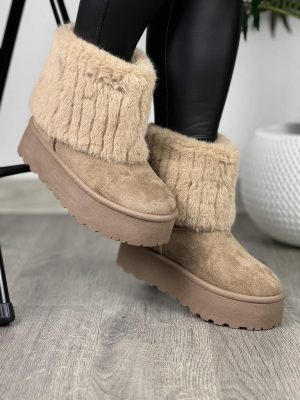 Beżowe śniegowce damskie na platformie News - Styl casualowy