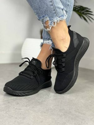 Czarne buty sportowe damskie – Wygodne buty spotrowe NEWS 3634 - Do jeansów