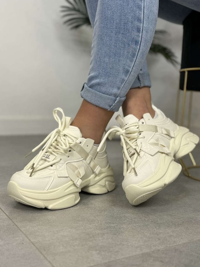 Sportowe sneakersy damskie LA269 beżowe - Na lato