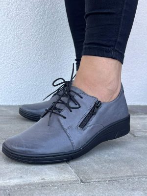 Szare półbuty damskie skórzane Wasak 0572 - Styl casualowy