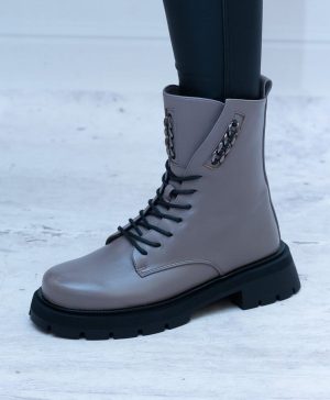 Trzewiki Damskie Za Kostkę – Modne Szare Workery Filippo - Styl miejski