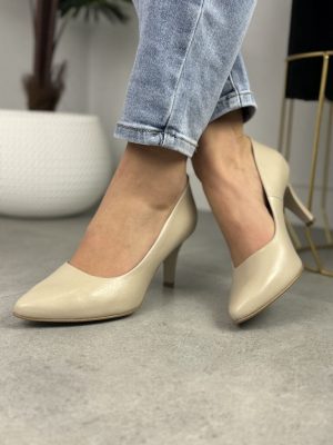 Beżowe szpilki damskie skórzane ESKA 1062 – Ekskluzywne buty damskie - Styl elegancki