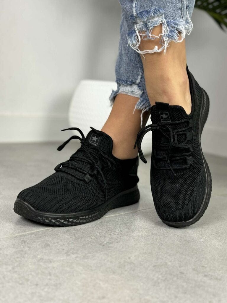 Czarne buty sportowe damskie – Wygodne buty spotrowe NEWS 3634 - Styl miejski