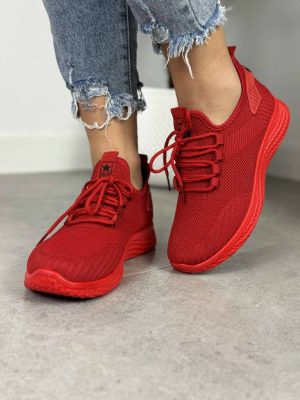Czerwone buty sportowe damskie – Wygodne buty spotrowe NEWS 3634 - Styl miejski