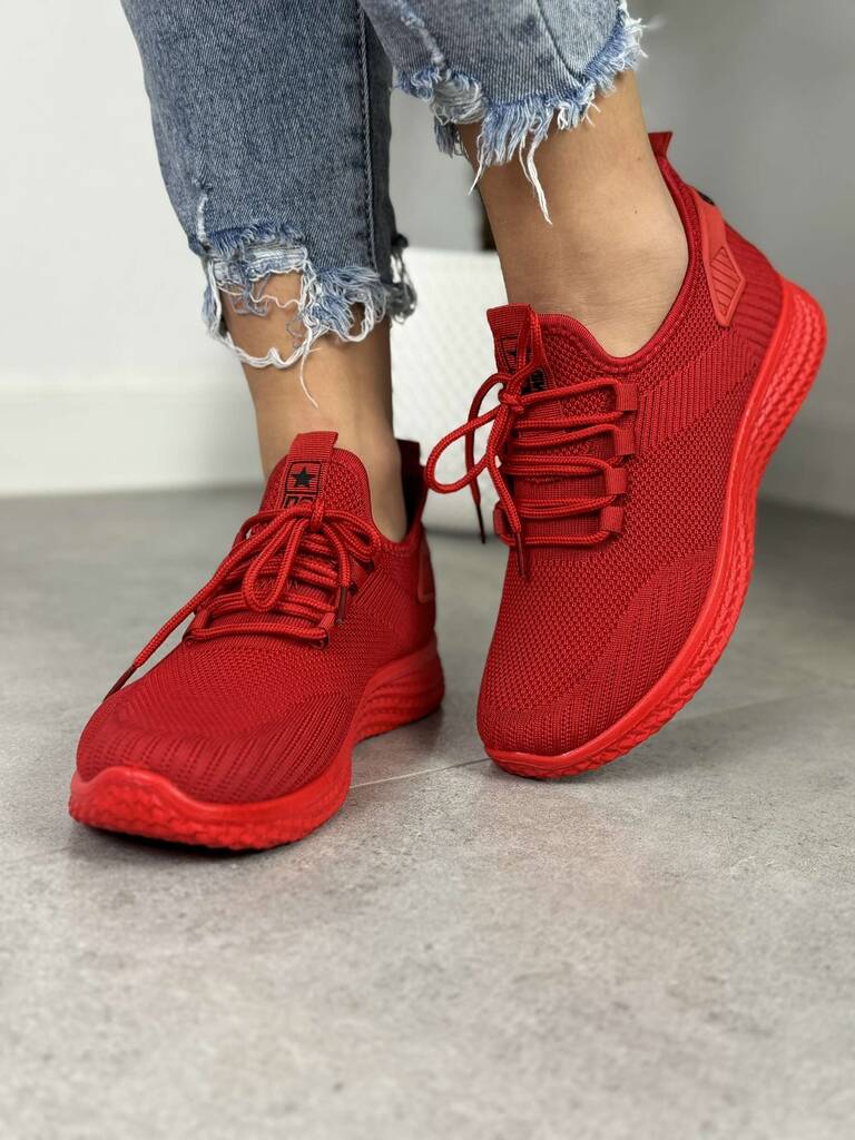Czerwone buty sportowe damskie – Wygodne buty spotrowe NEWS 3634 - Styl miejski
