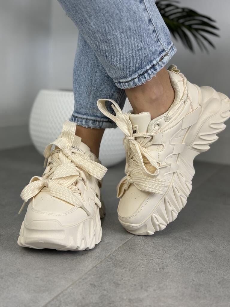 Beżowe sneakersy damskie na grubej podeszwie LA275 Beige Seaestar - Na lato