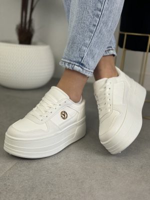 Sportowe sneakersy damskie na grubym spodzie FD23-7 White - Styl miejski