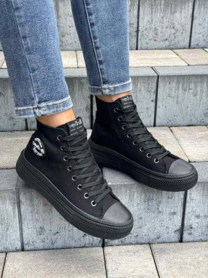 Czarne trampki damskie do kostki Lee Cooper 1628L - Styl sportowy