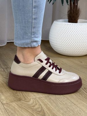 Sneakersy damskie GALANT 4032 półbuty sportowe skórzane beżowe na platformie - Styl casualowy