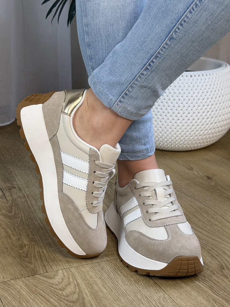 Beżowe sneakersy skórzane damskie Dantex DN012 - Do jeansów