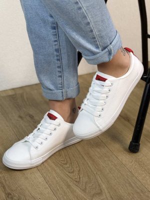 Białe trampki sportowe damskie z eko skóry Shosho R1449R - Styl casualowy
