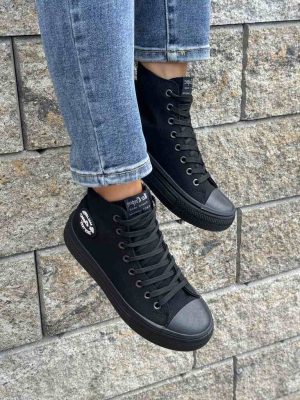 Czarne trampki damskie do kostki Lee Cooper 1628L - Styl casualowy