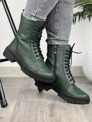 Zielone trepy damskie skórzane Wasak 0640 - Do jeansów