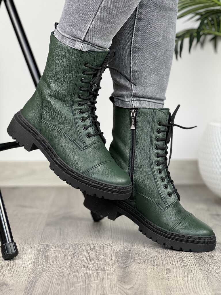 Zielone trepy damskie skórzane Wasak 0640 - Do jeansów