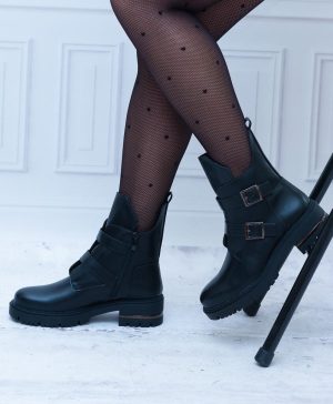 Botki Damskie Sergio Leone – Workery Czarne Na Grubym Sodzie - Styl casualowy