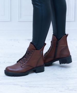 Sznurowane Trzewiki Damskie Skóra – Modne Botki Brązowe T.Sokolski - Styl casualowy