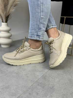 Beżowe Sneakersy Damskie WASAK Buty Jesienne Damskie Eleganckie