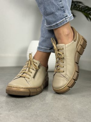 Trzewiki Damskie WASAK Skóra – Modne Buty Beżowe Damskie - Styl casualowy