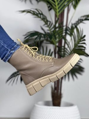 Trzewiki Damskie Skórzane Cappuccino – Modne Buty Wasak 0660 Wełna - Styl miejski