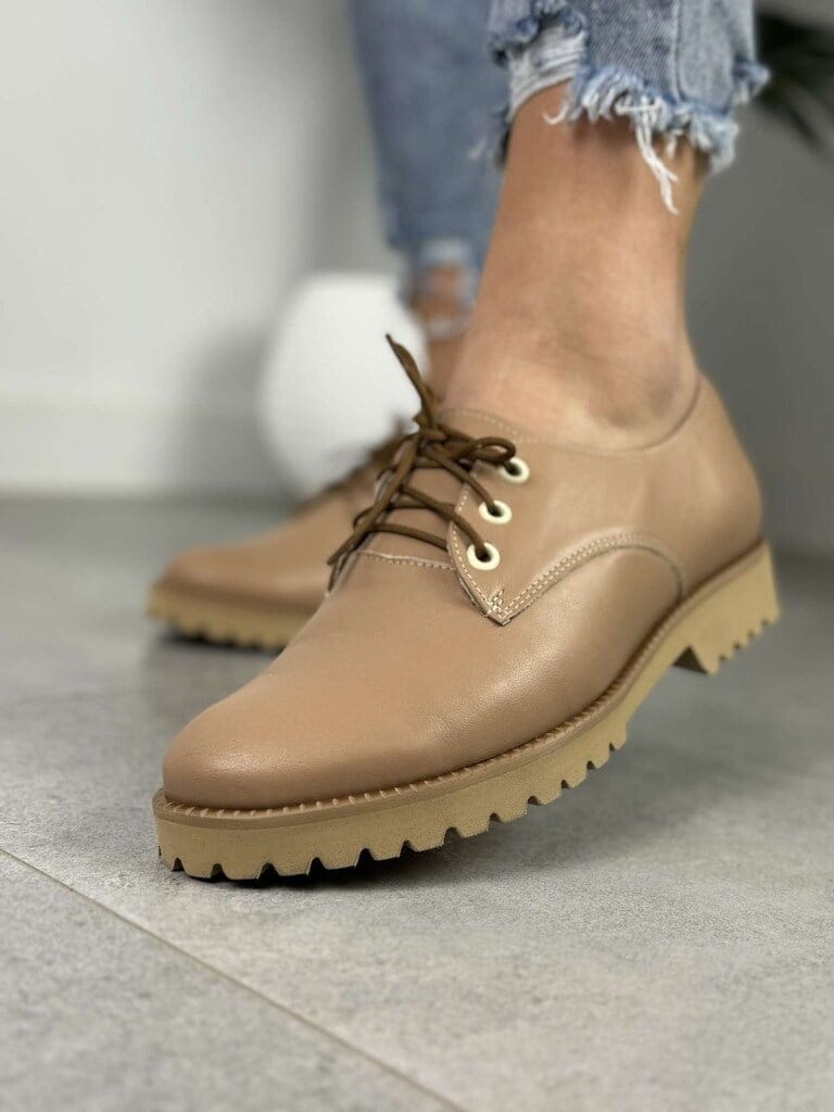 Półbuty Beżowe Skóra AF-1012 Pulso – Wygodne buty damskie - Do spodni