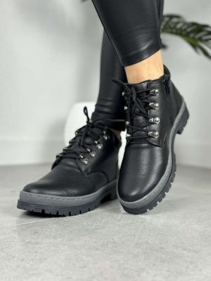 Czarne trzewiki damskie ze skóry – Wygodne Buty Damskie Wasak 0695 - Styl miejski