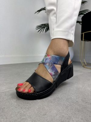Skórzane sandały damskie Wasak 0693 Czarny - Styl casualowy