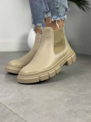 Beżowe Sztyblety Damskie – Modne Buty Damskie Wasak 0708 - Styl miejski