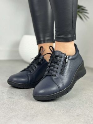 Granatowe Półbuty Skórzane WASAK – Damskie Buty Na Jesień - Styl casualowy