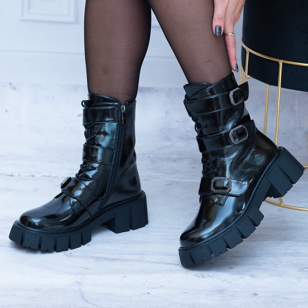 Workery Damskie Ocieplane – Czarne Modne Buty Na Zimę - Na lato