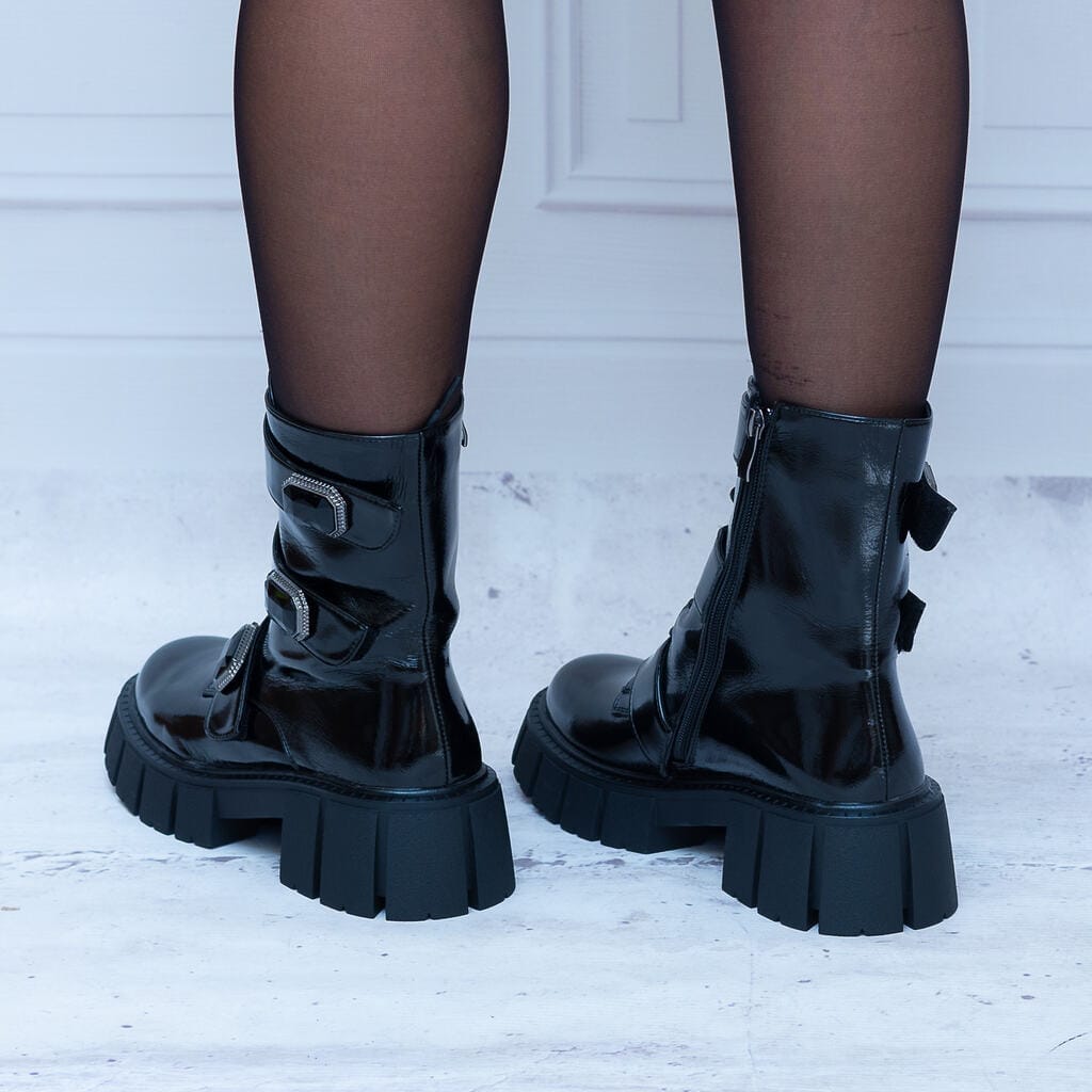 Workery Damskie Ocieplane – Czarne Modne Buty Na Zimę - Do sukienki