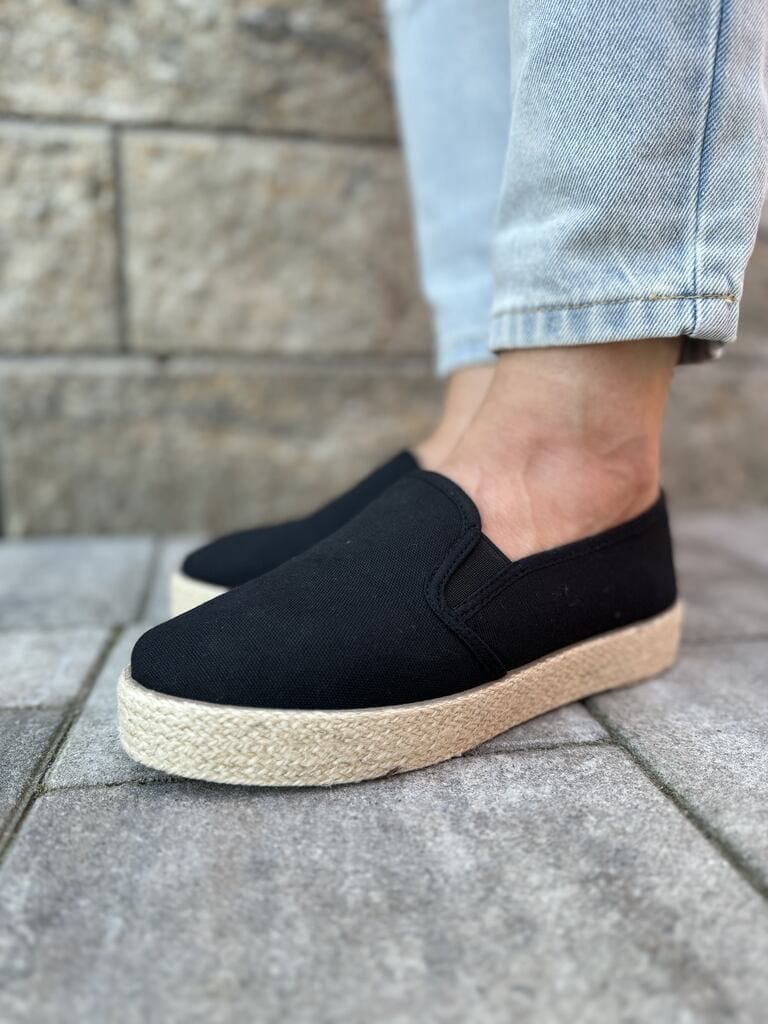 Espadryle damskie czarne na grubym spodzie News - Na lato