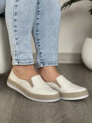 Wsuwane białe buty damskie skórzane Wasak 0644 - Styl boho