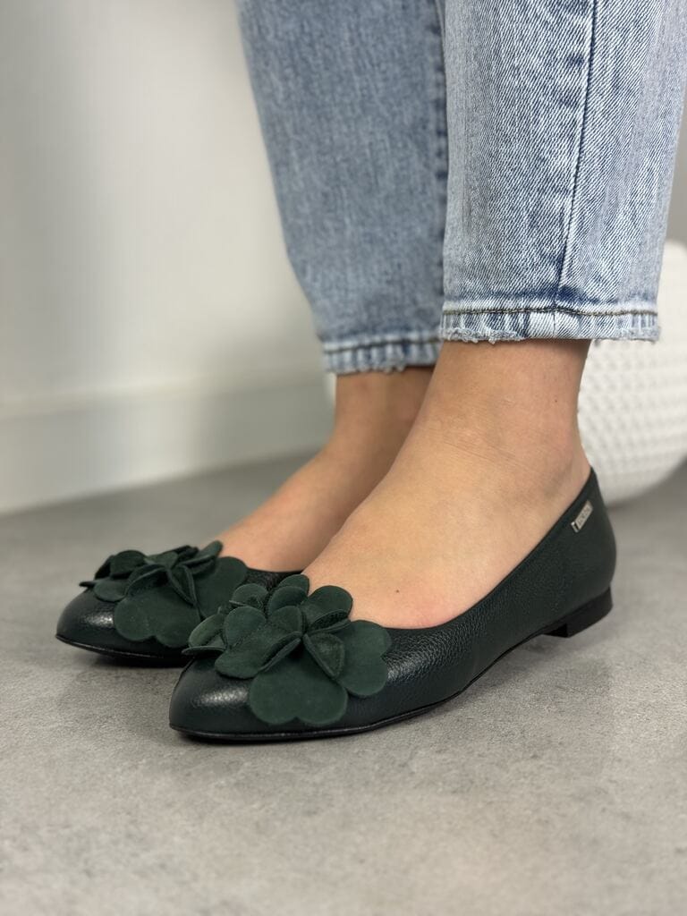 Skórzane Baleriny Damskie – Modne buty damskie Korda 1794 Green - Na lato