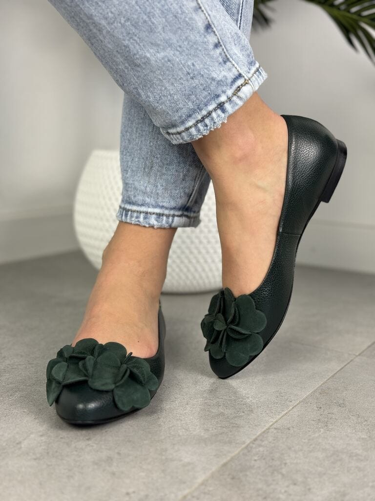 Skórzane Baleriny Damskie – Modne buty damskie Korda 1794 Green - Styl casualowy