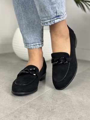 Czarne mokasyny damskie ażurowe – Wygodne mokasyny damskie Potocki 24-12052BK - Styl casualowy