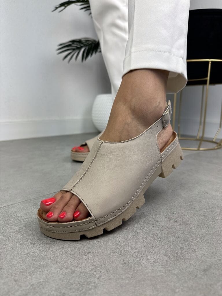 Beżowe sandały Wasak skórzane buty damskie 0669 - Styl casualowy