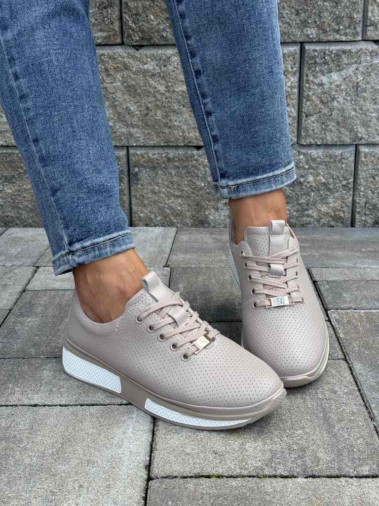 Skórzane beżowe sneakersy damskie Filippo DP6740 - Styl klasyczny